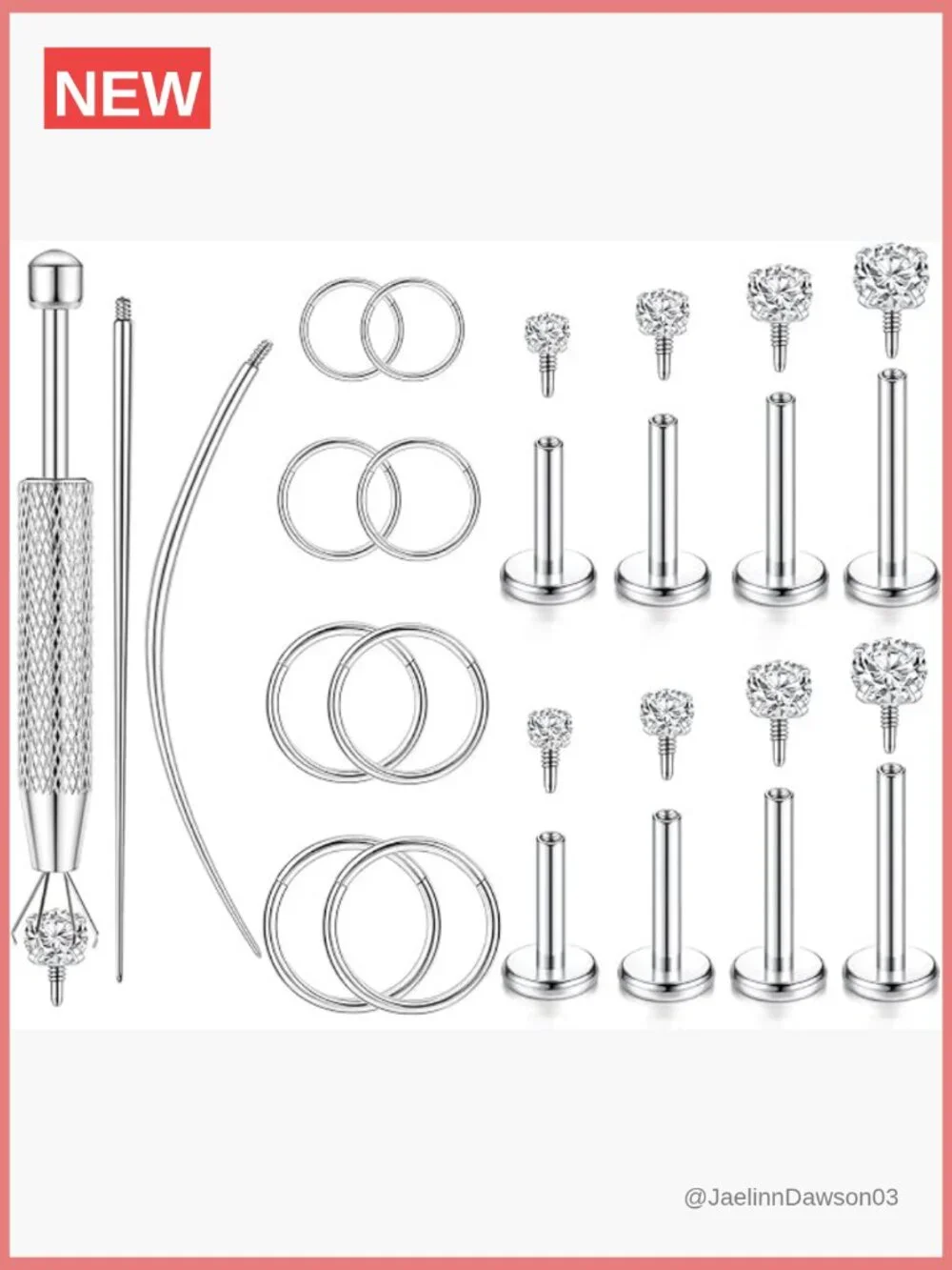 16G 18G Hypoallergenic Stud & Hoop Piercing Set, Helix Tragus Nose Lip